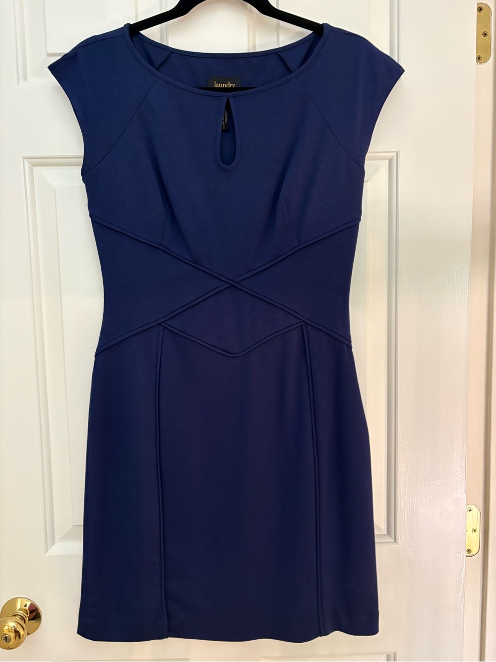 Laundry By Shelli Segal Navy Cap-Sleeve Sheath Dress with Keyhole